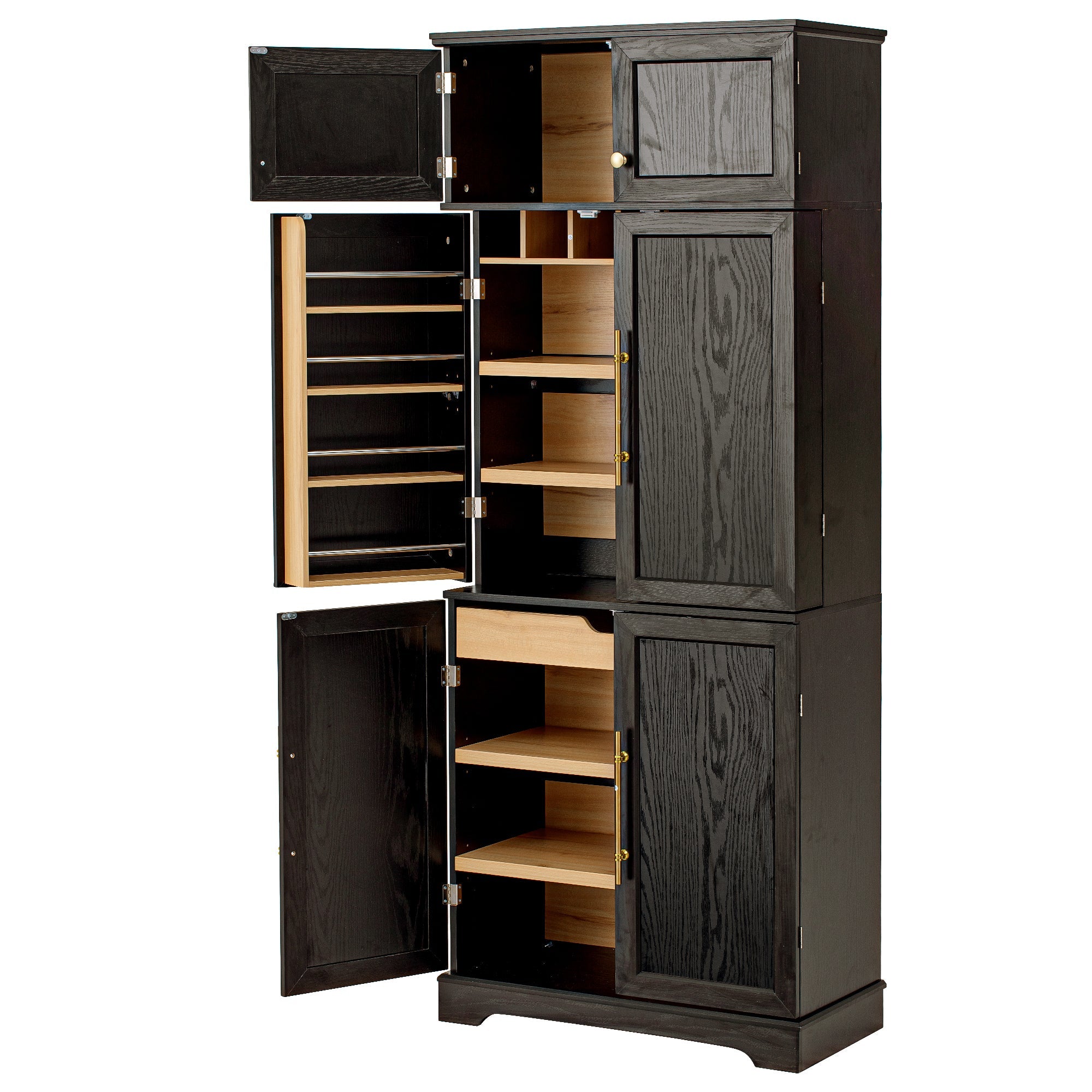 78" Tall Farmhouse Kitchen Pantry Cabinet with Shelves Drawer Wine Rack