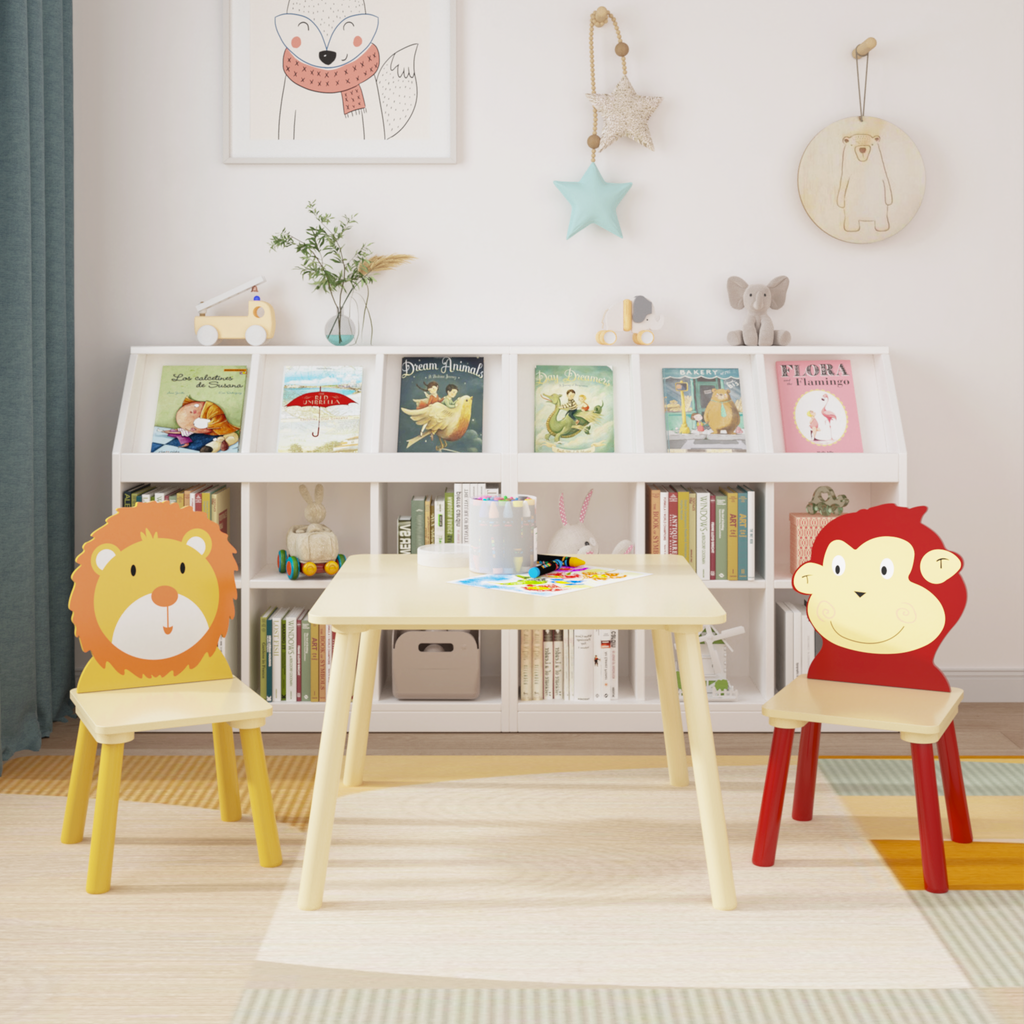 Kids Wooden Table and 2 Chairs Set