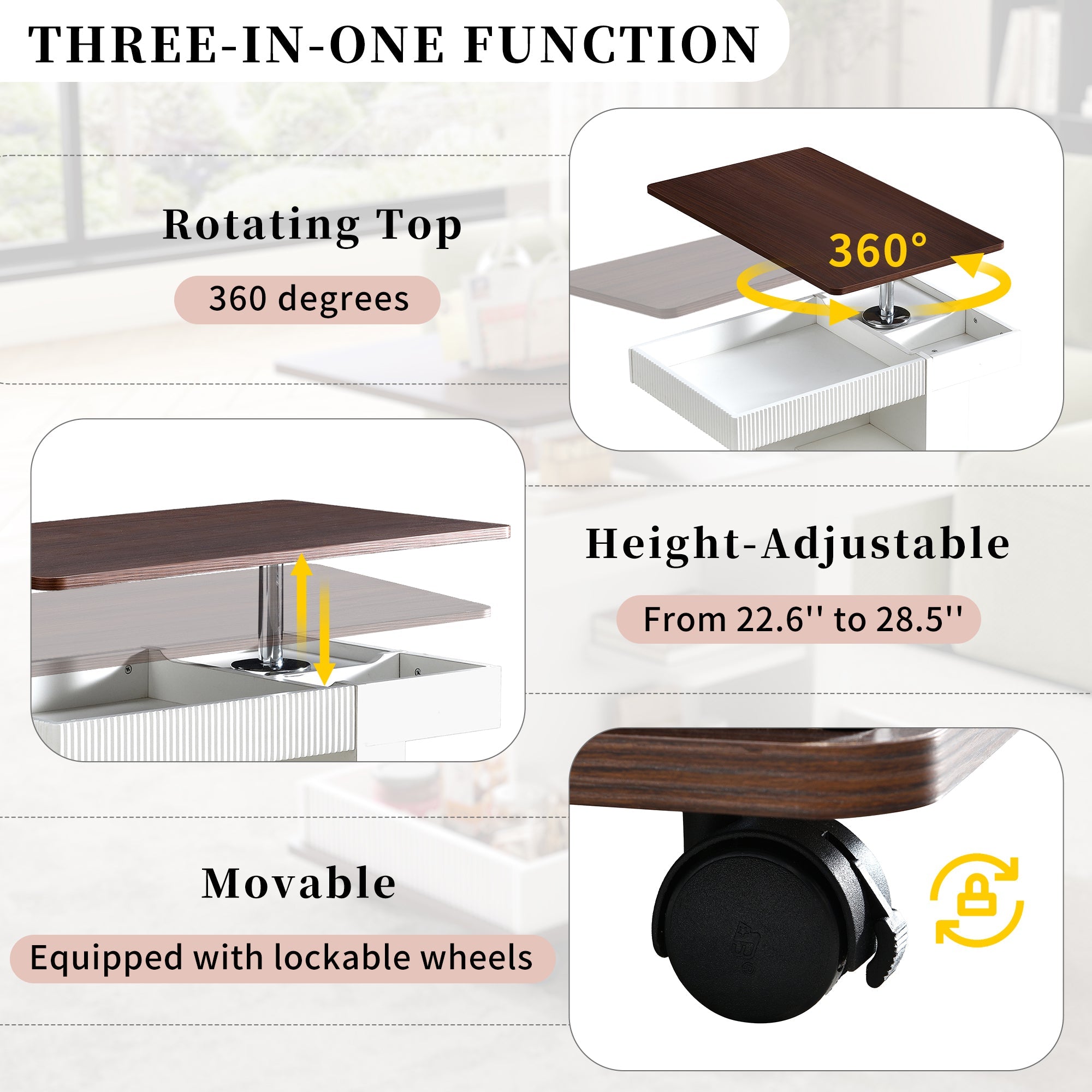Modern Multifunctional Adjustable End Table with Wheels