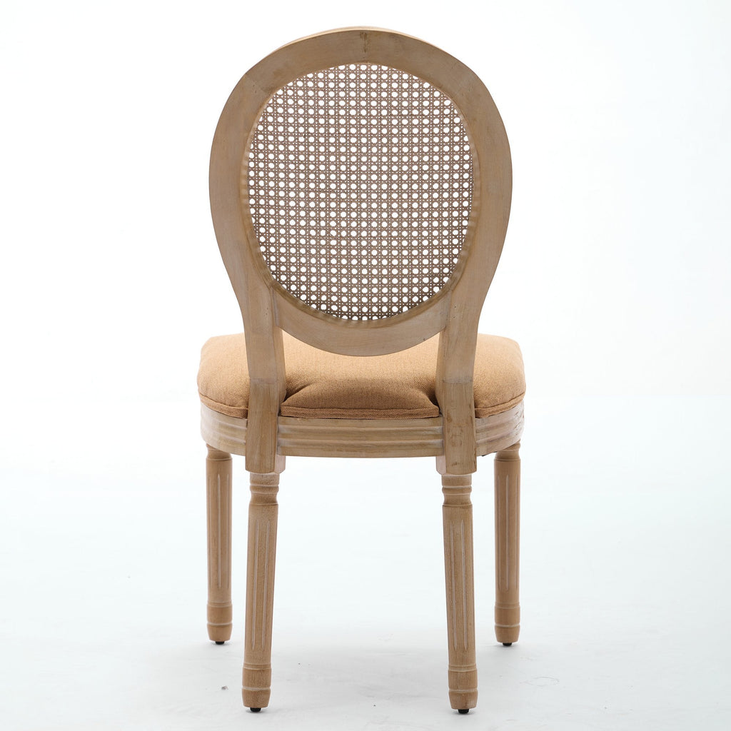 French Style Linen Fabric Rattan Back Dining Chairs (Set of 2)