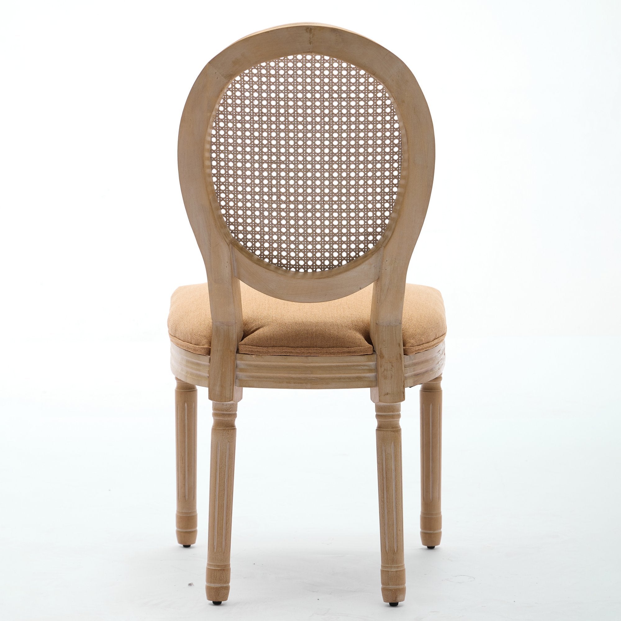 French Style Linen Fabric Rattan Back Dining Chairs (Set of 2)