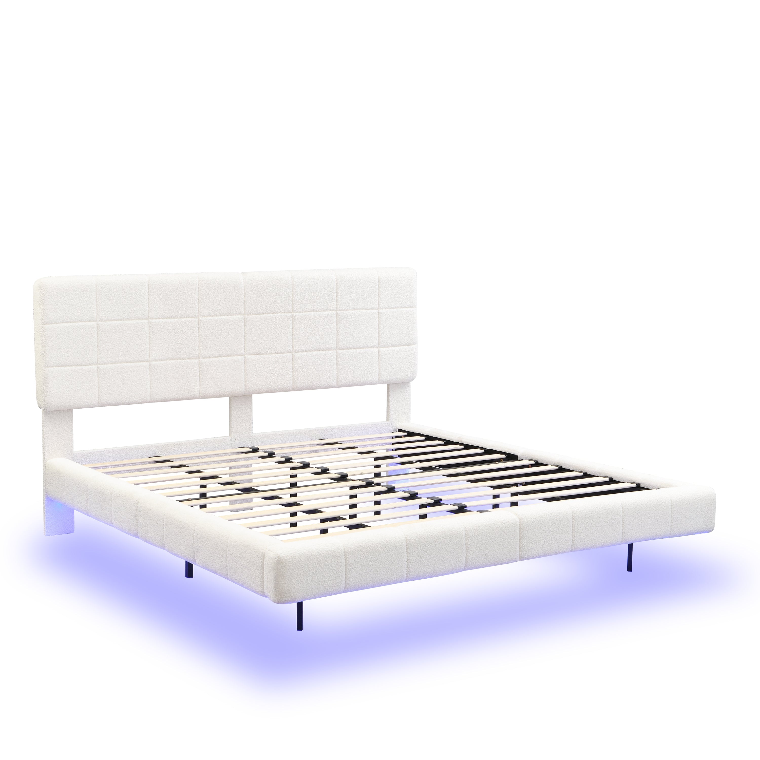 White  Boucle Floating Bed with Light