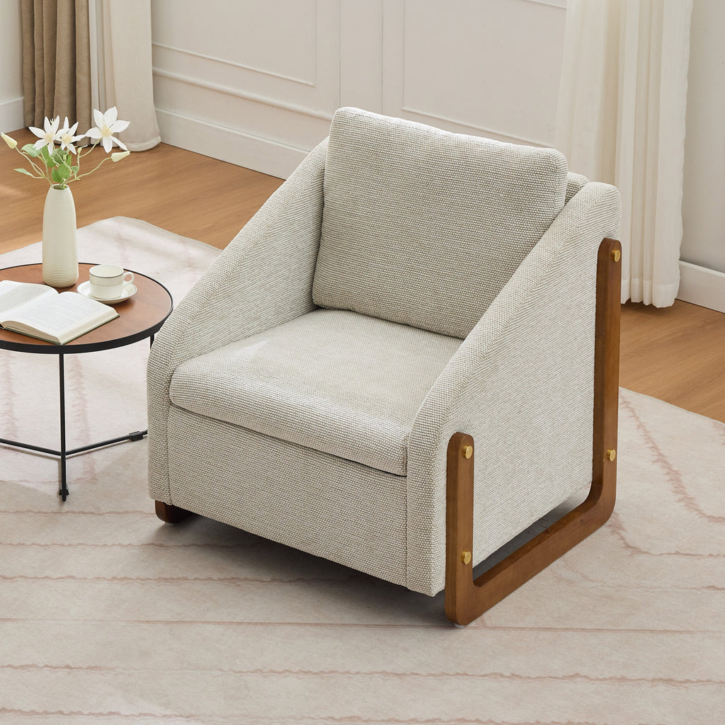 Modern Upholstered Armchair with Wooden Side Frame