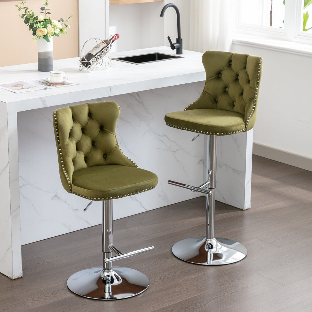 25-33 Inch Modern Velvet Swivel Barstools (Set of 2)