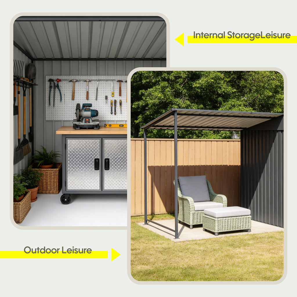 12x4 Ft Metal Lean To Shed With Pergola 2 In 1 Storage Shed Gazebo Combo