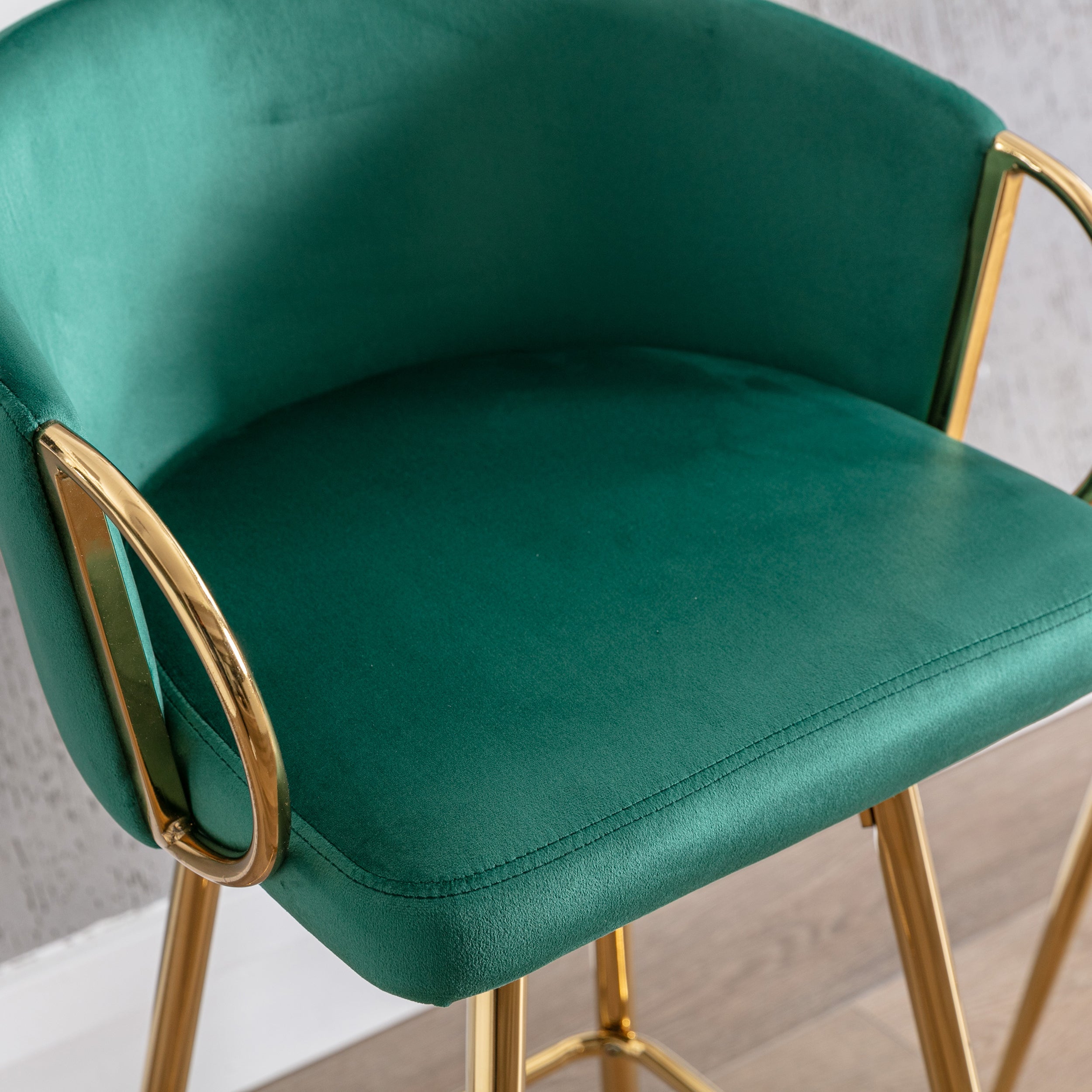 Velvet Bar Stools with Chrome Footrest and Base（Set of 2)