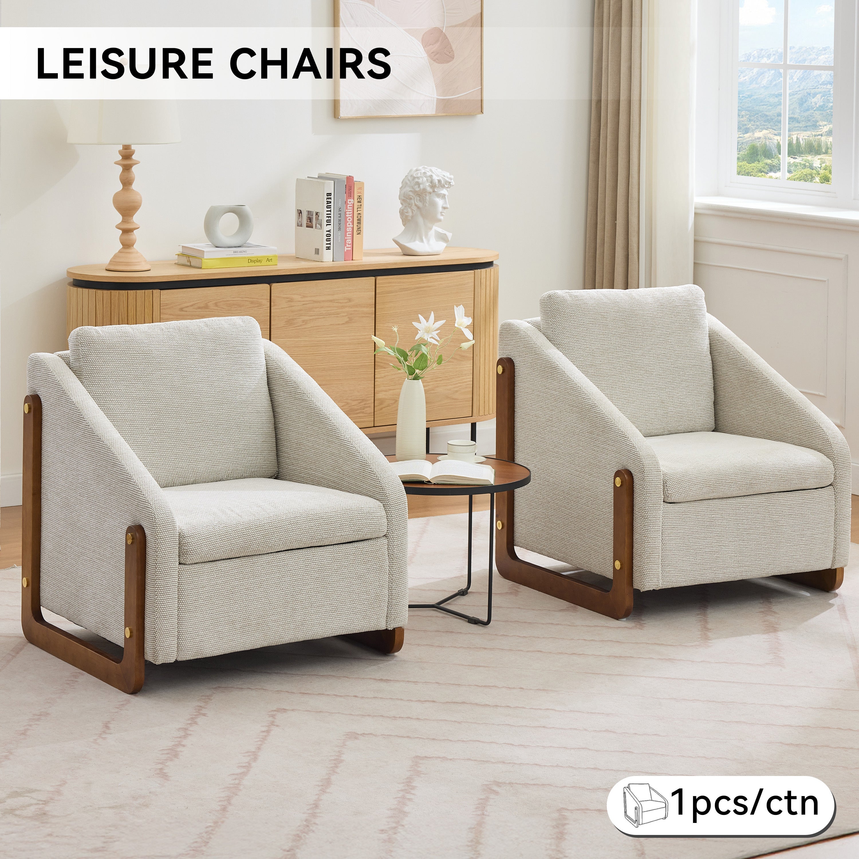 Modern Upholstered Armchair with Wooden Side Frame