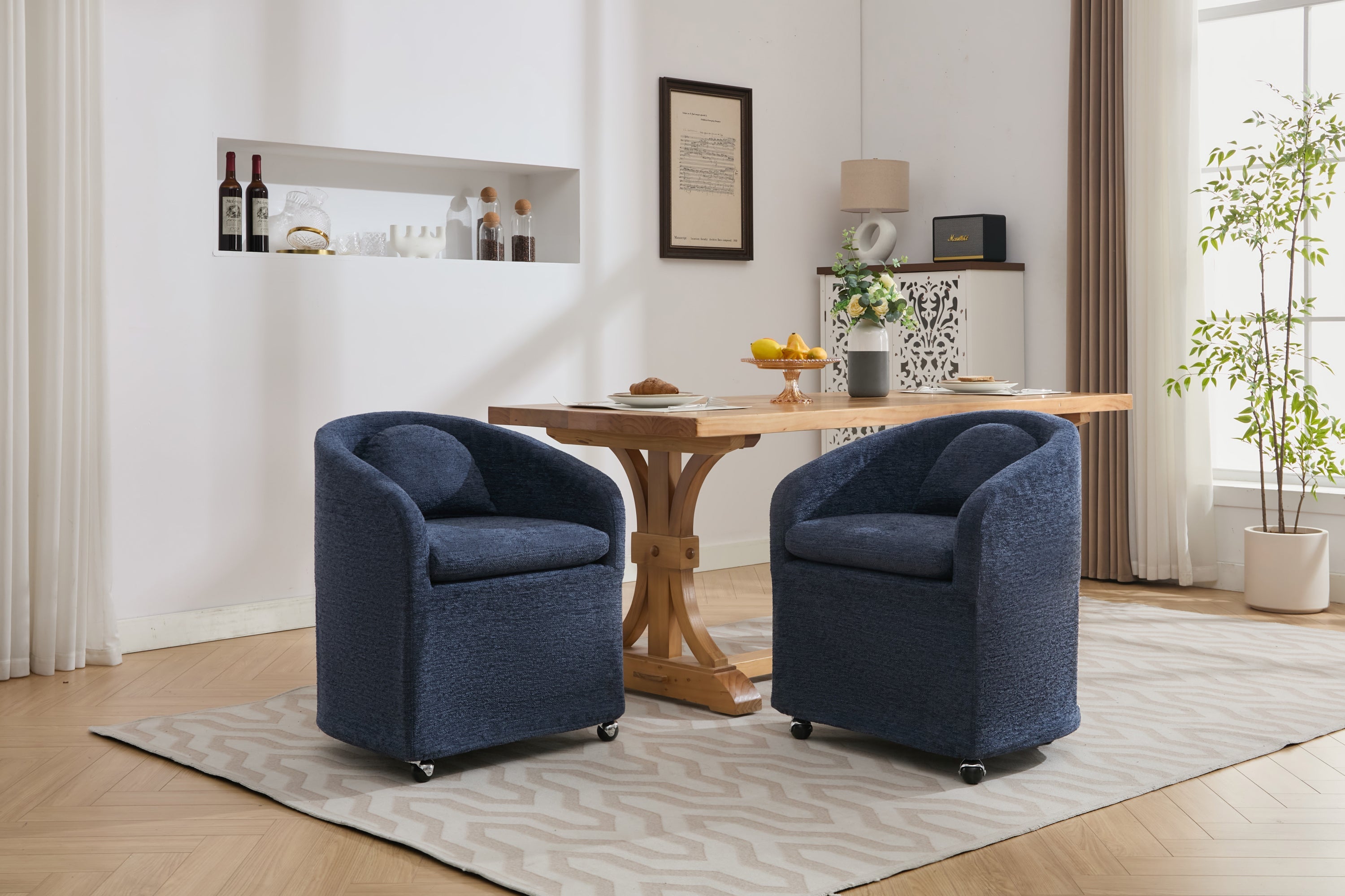Modern Chenille Fabric Dining Armchair with Back Cushion