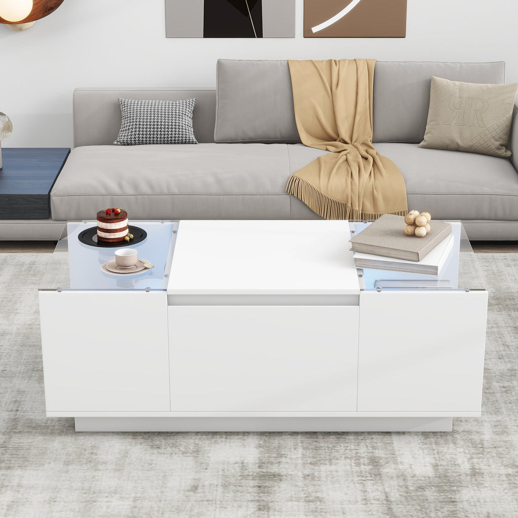 Modern LED Coffee Table with High-Gloss Finish and Glass Tabletop