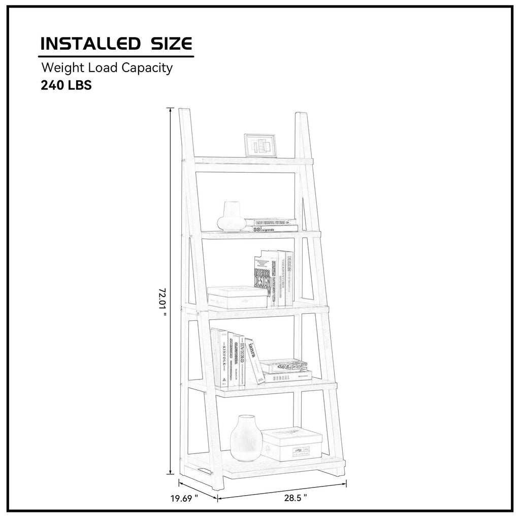 5-Tier Storage Rack Bookshelf with Rubber Wood Frame