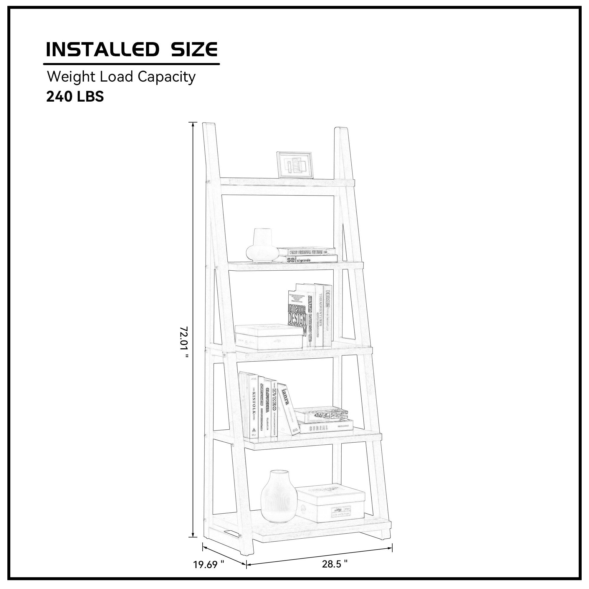 5-Tier Storage Rack Bookshelf with Rubber Wood Frame
