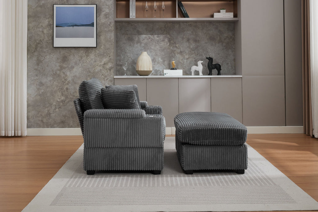 Corduroy Upholstered Chaise Lounge Sofa with Handrail Storage
