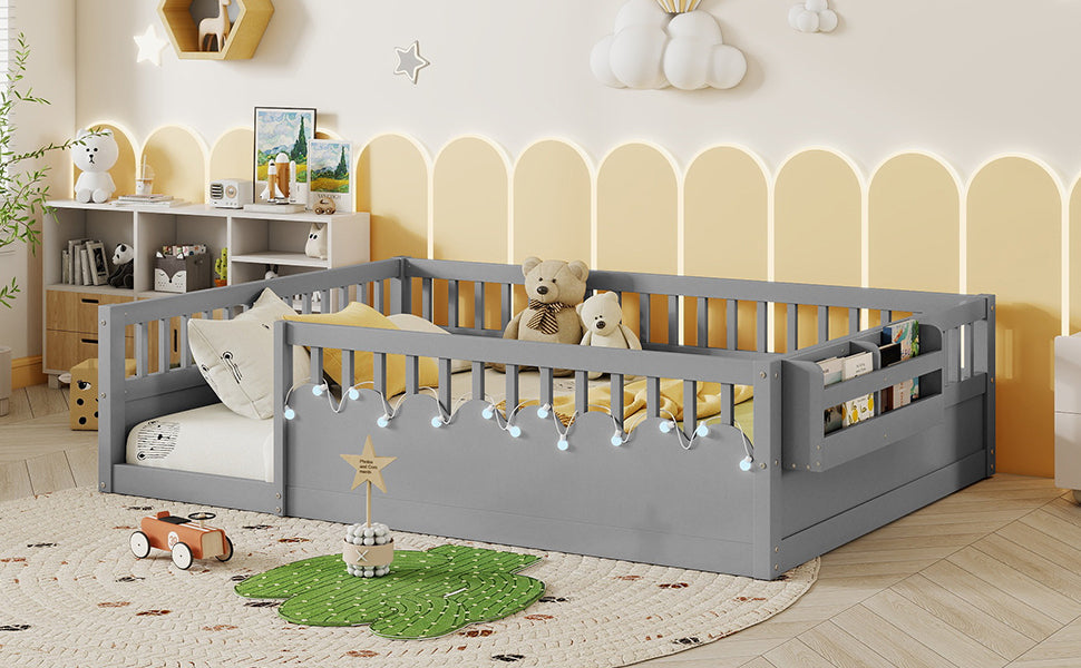Twin/Full Montessori Floor Kids Bed Frame with High Rails