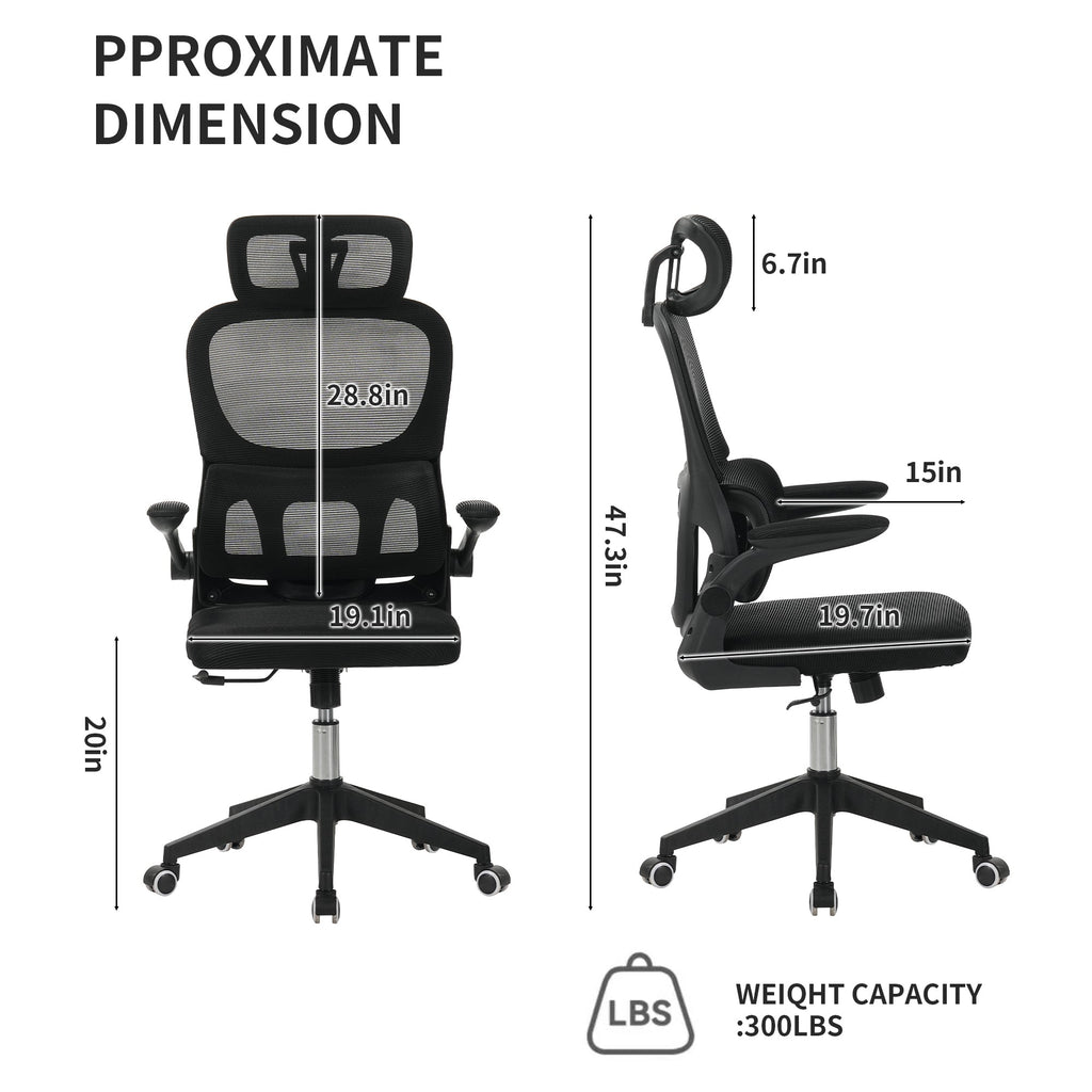 High Back Ergonomic Mesh Office Chair Black Big Tall Tilt 3D Headrest Lumbar Support Swivel Rolling Chair