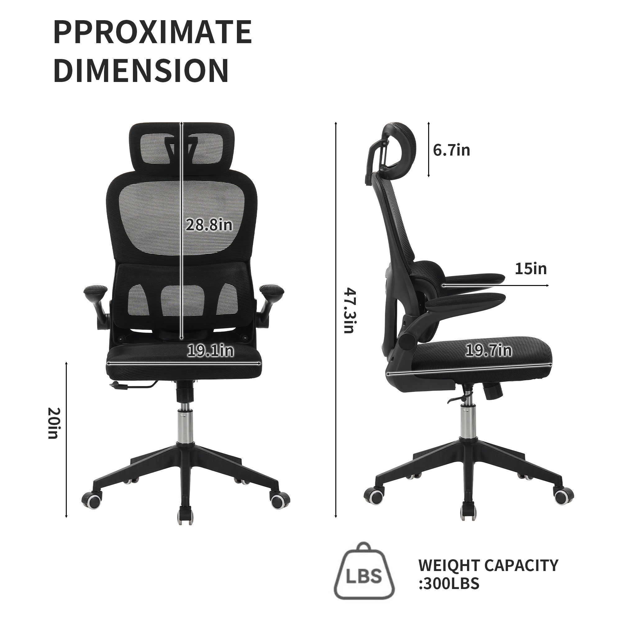 High Back Ergonomic Mesh Office Chair Black Big Tall Tilt 3D Headrest Lumbar Support Swivel Rolling Chair