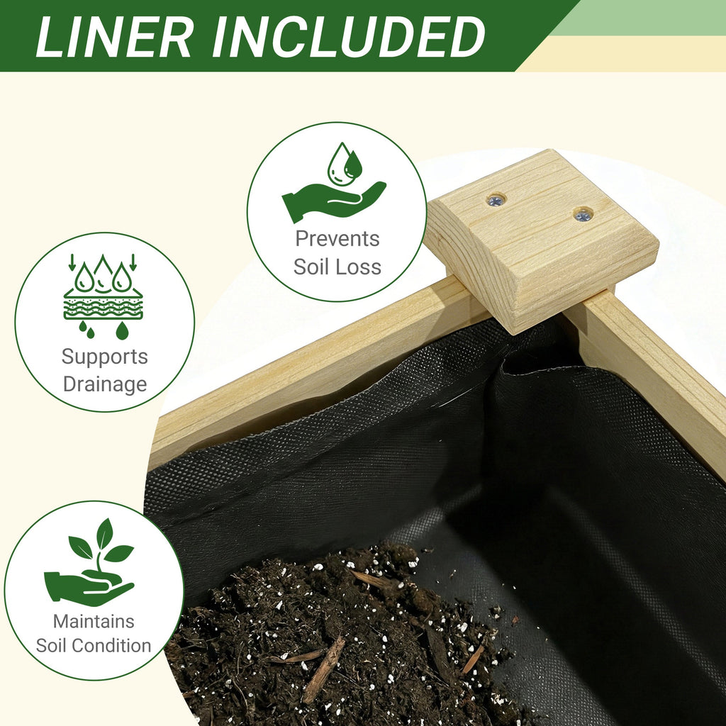 Outdoor Raised Garden Bed 48"x23"x31" with Water Tray, Storage Shelf & Protective Liner