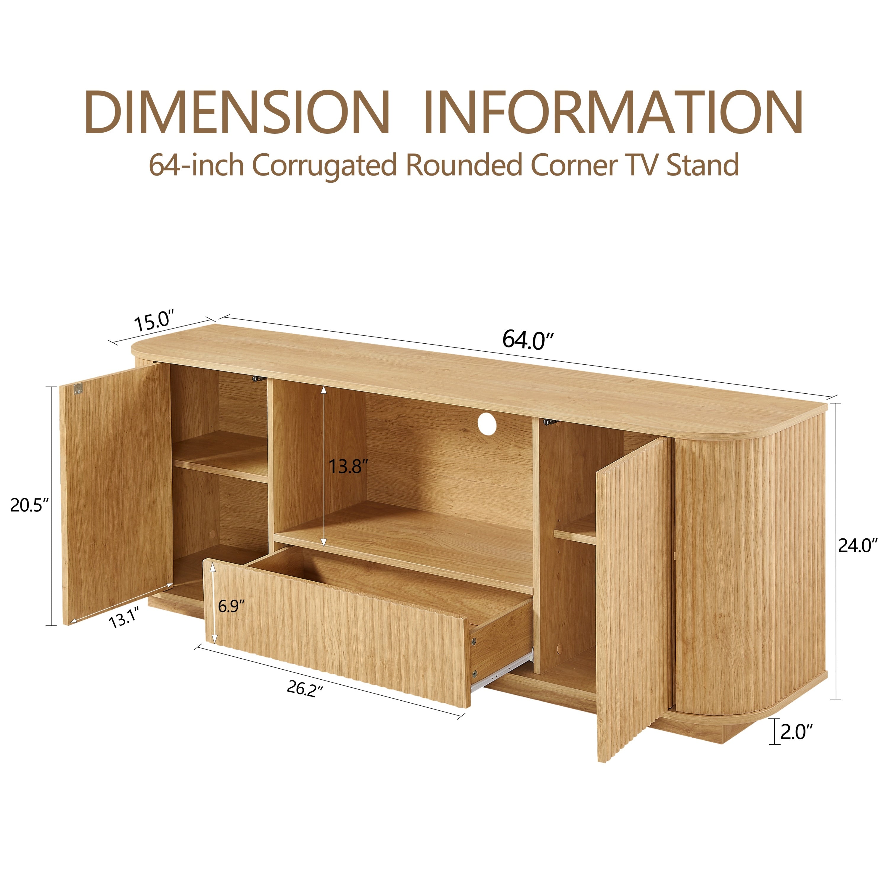 64-Inch Wavy Wooden Vertical Stripe TV Stand Cabinet
