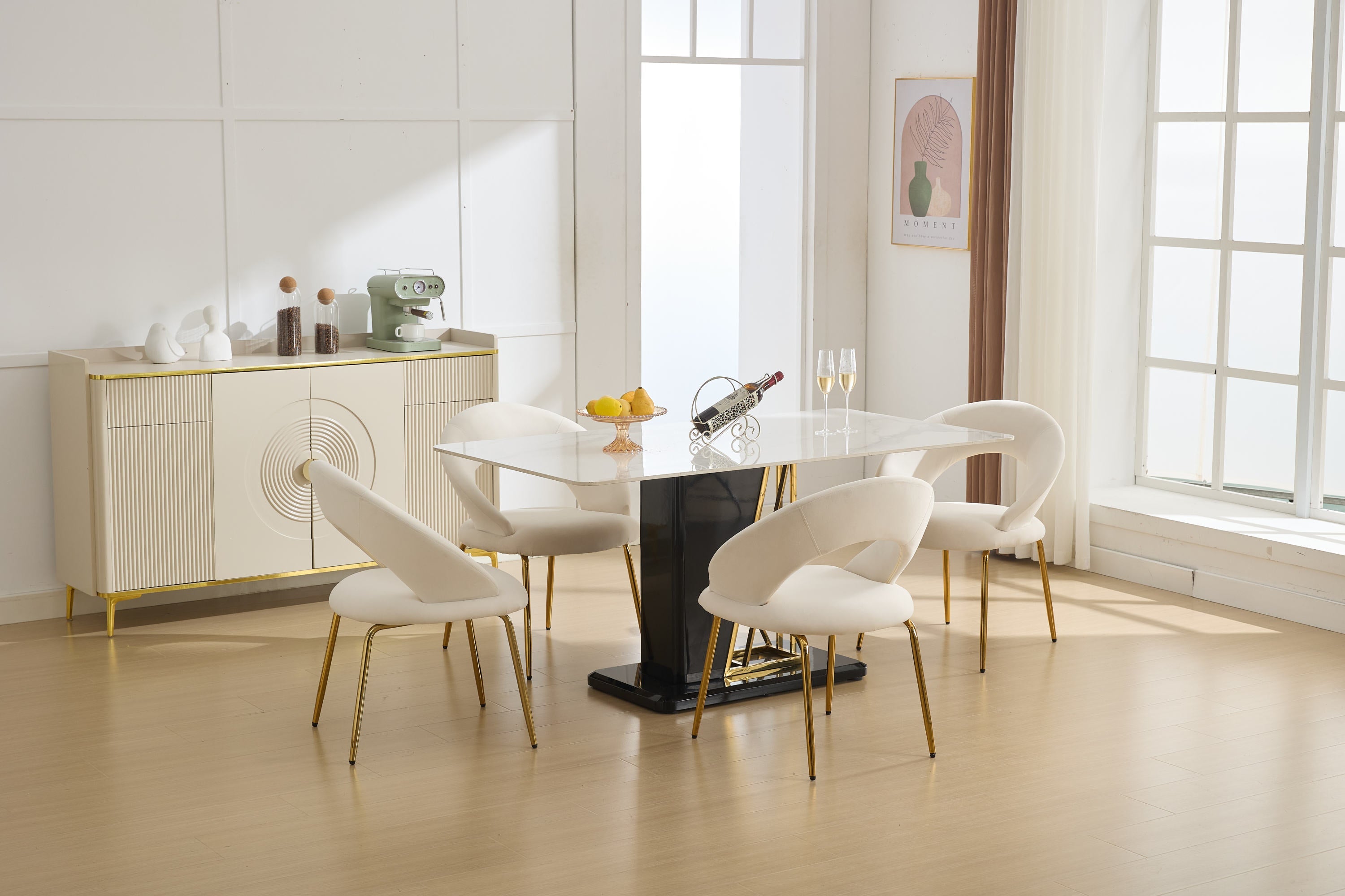 Velvet/Teddy Fabric Dining Chairs with Curved Backrest