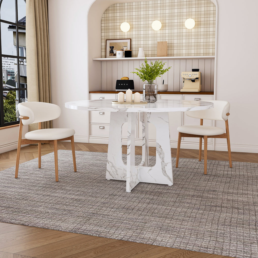 Modern 47.24' Round Dining Table with Marble White Finish