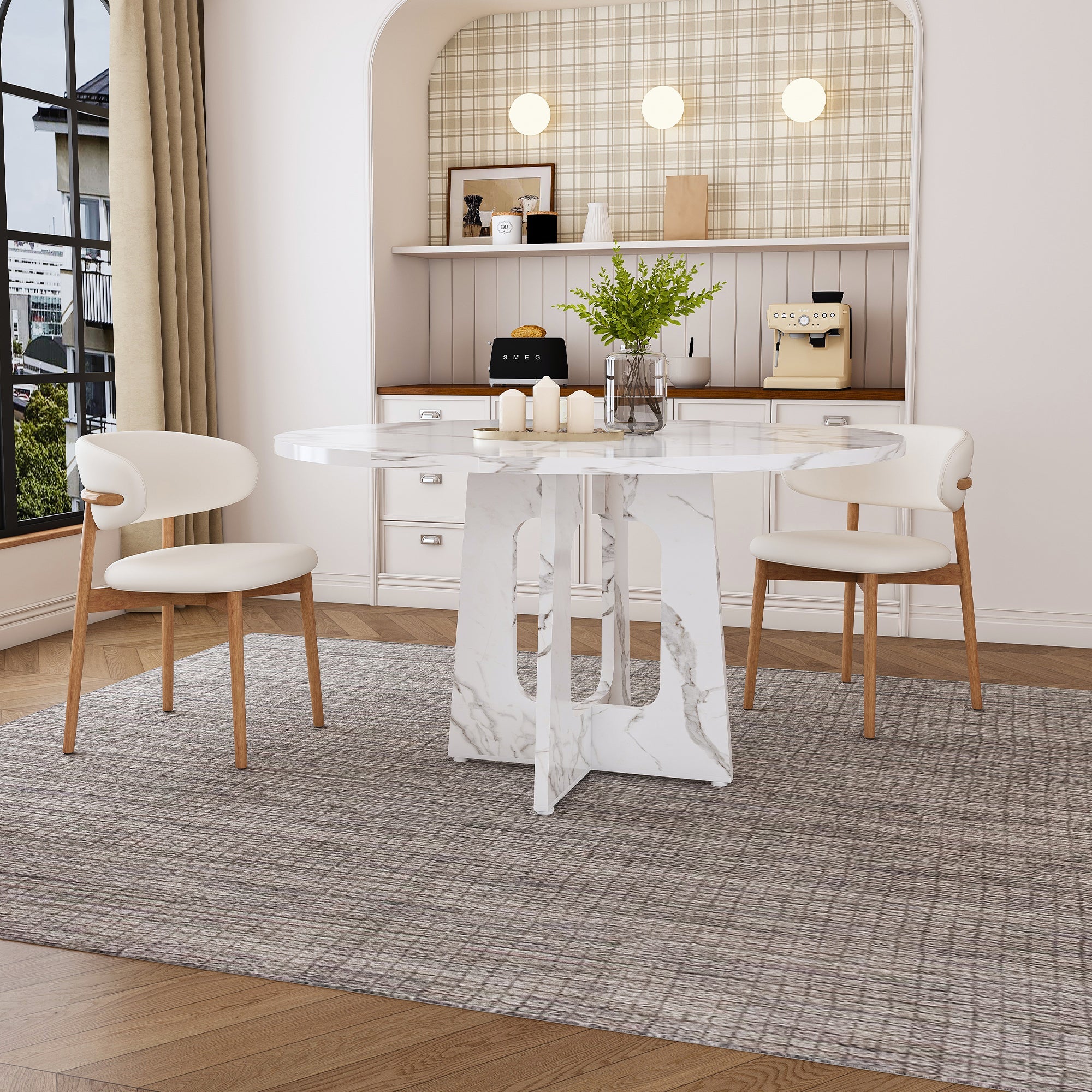Modern 47.24' Round Dining Table with Marble White Finish