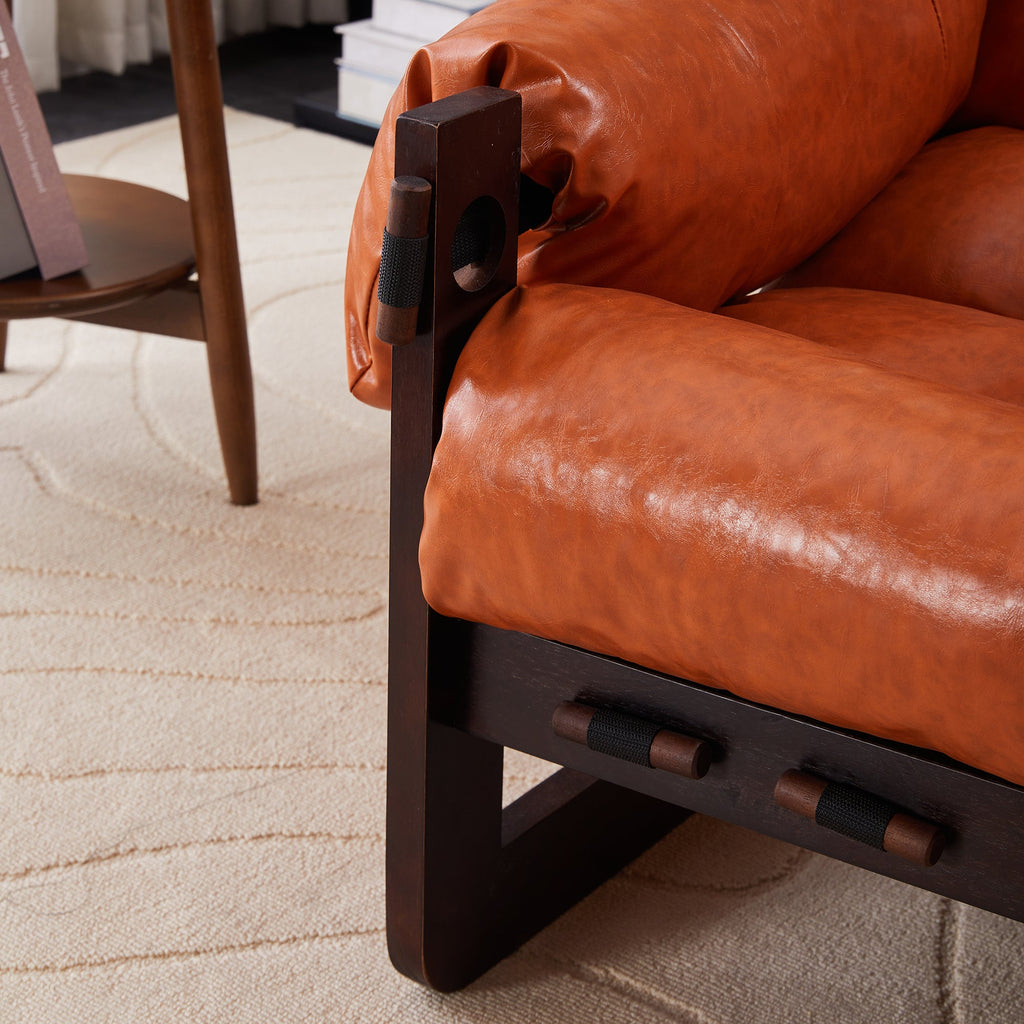 Medieval Modern Lounge Chair Removable Armrests Vintage Oil Wax Leather Sofa