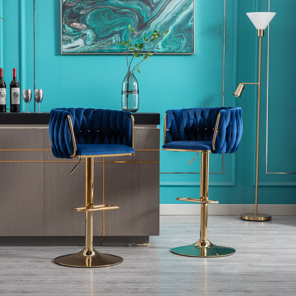 Swivel Height Adjustable Mechanical Lifting Velvet Bar Stools (Set of 2)