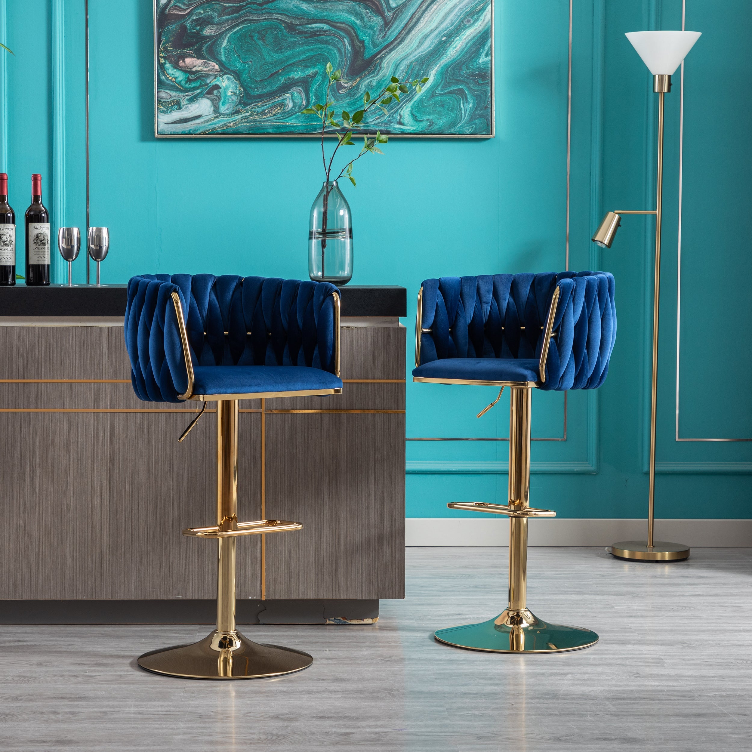 Swivel Height Adjustable Mechanical Lifting Velvet Bar Stools (Set of 2)