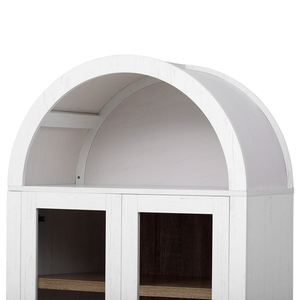 71” Tall Arched Modern Farmhouse Kitchen Pantry Cabinet with 2 Large Drawers