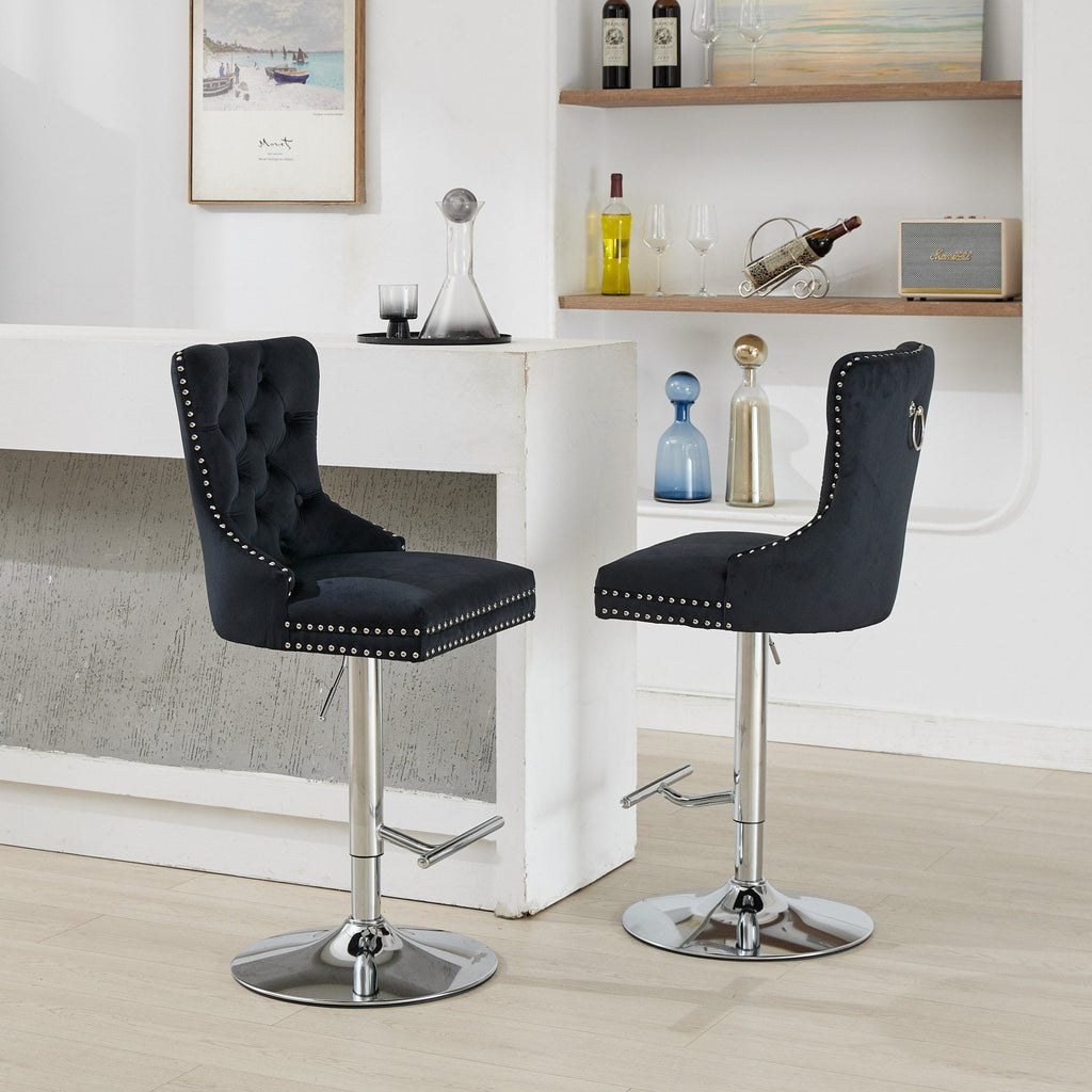 Modern Upholstered Swivel Velvet Barstools (Set of 2)