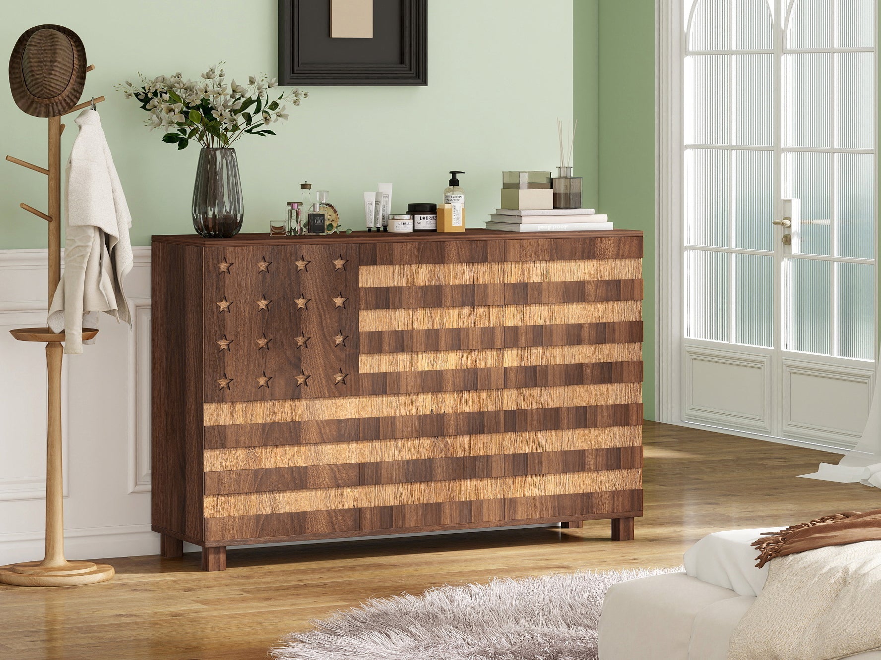 55' Buffet Sideboard Cabinet with Hand Carved Craftsmanship