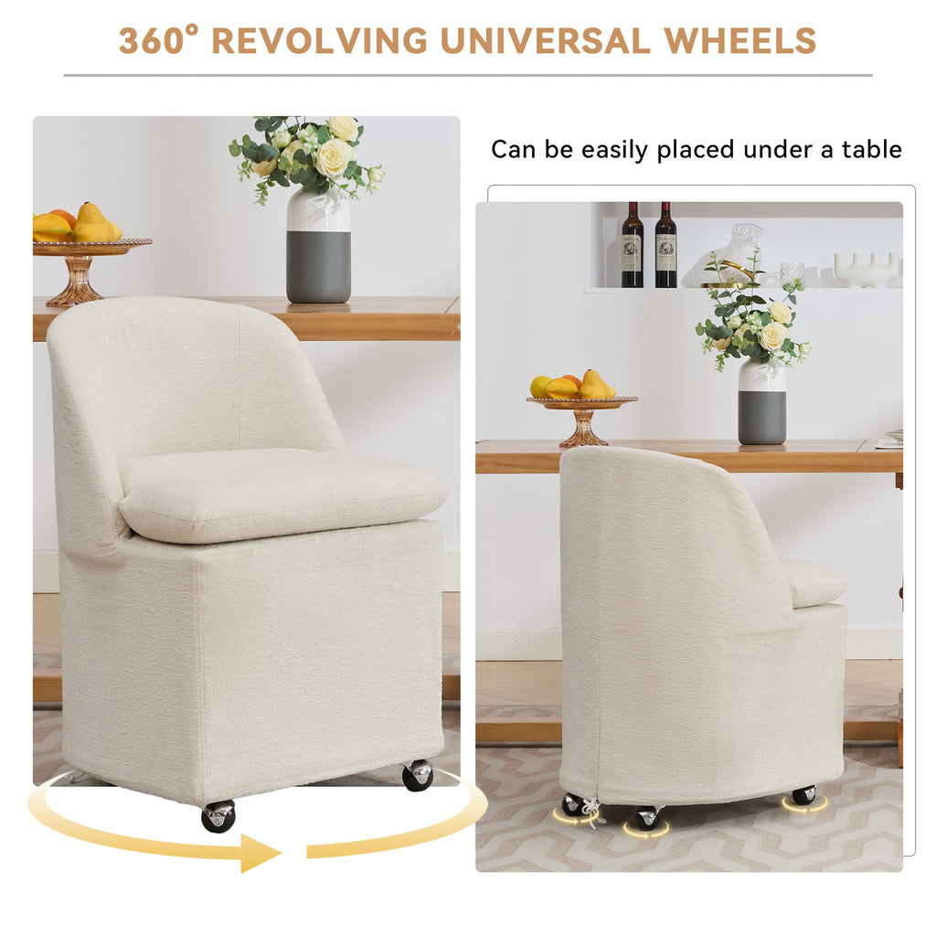 Chenille Fabric Dining Chairs with Universal Wheels