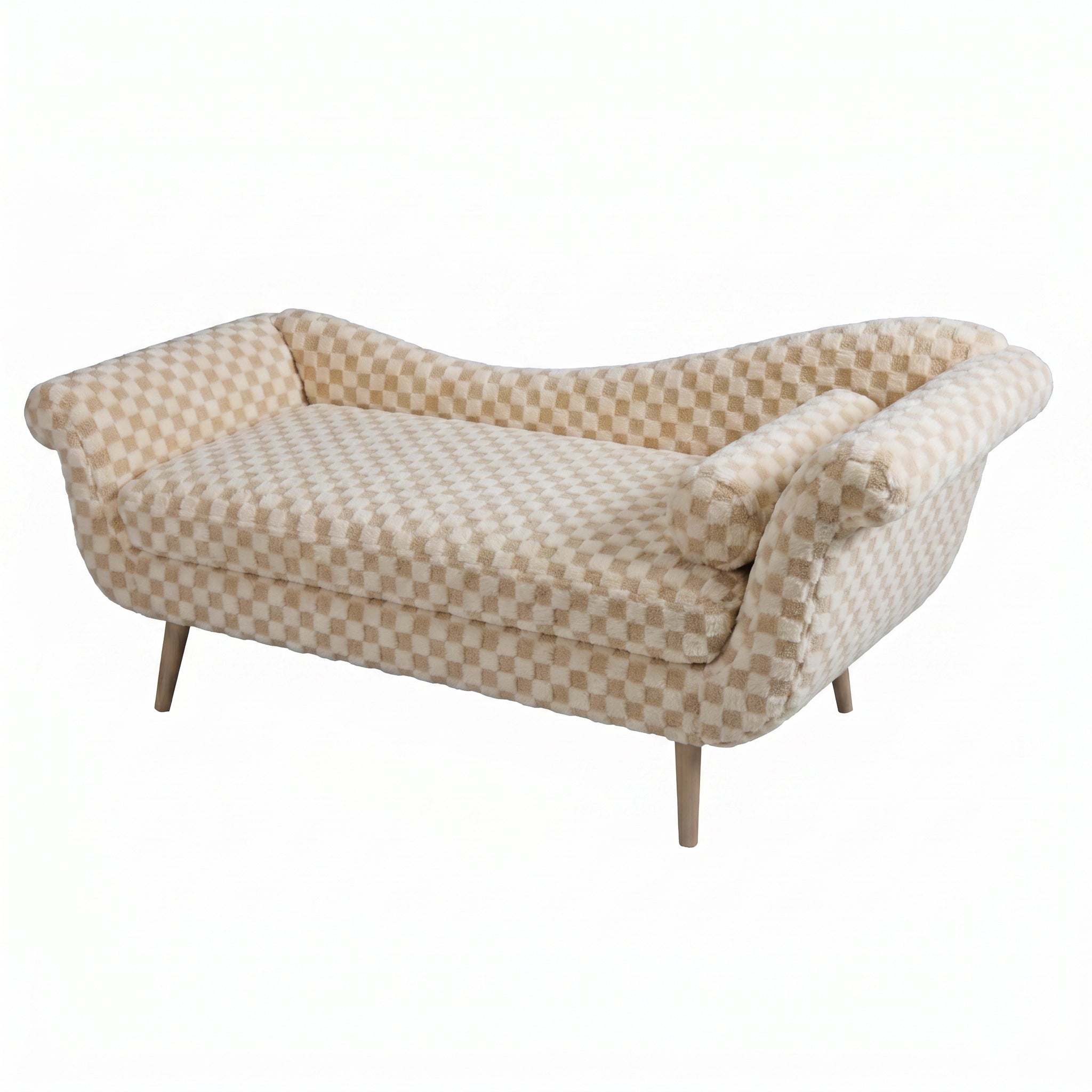 Classic Diamond Pattern Fabric Paired with Elegant Scroll Arms