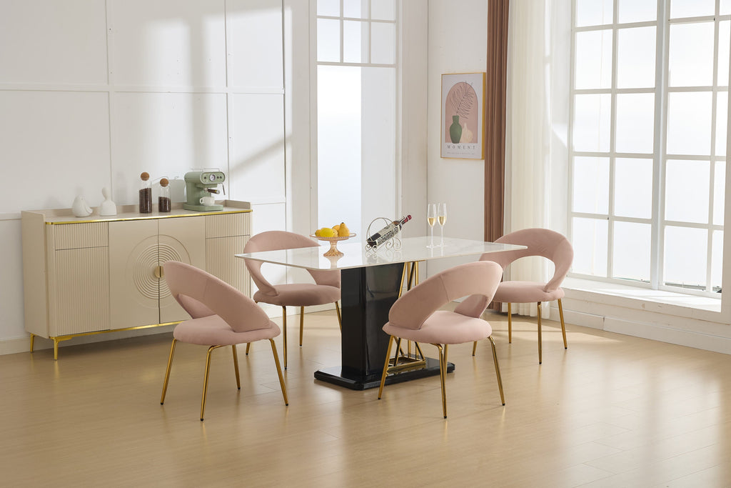 Velvet/Teddy Fabric Dining Chairs with Curved Backrest