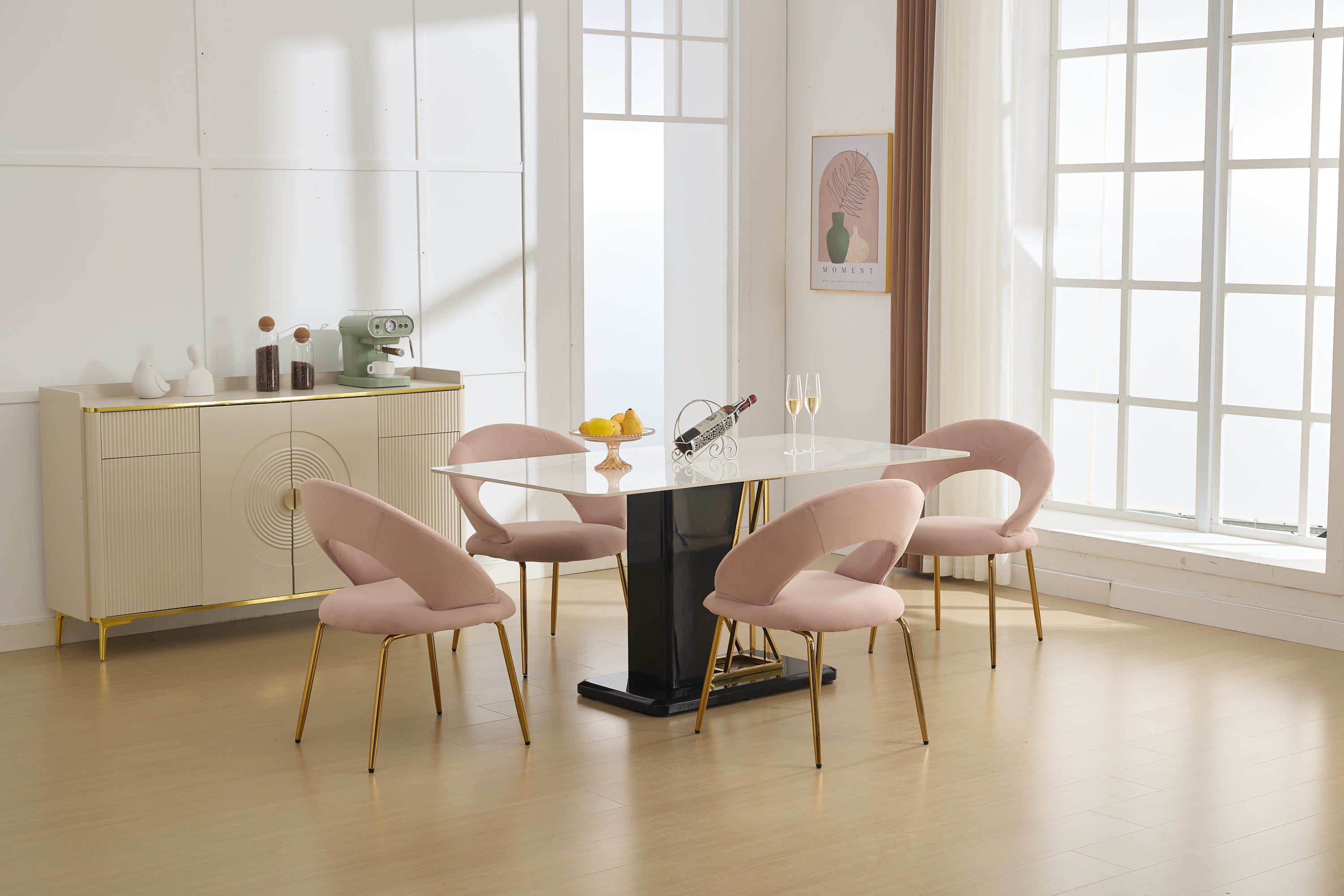 Velvet/Teddy Fabric Dining Chairs with Curved Backrest