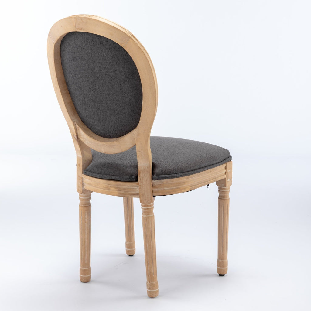 French Style Solid Wood Frame Linen Fabric Back Dining Chair (Set of 2)
