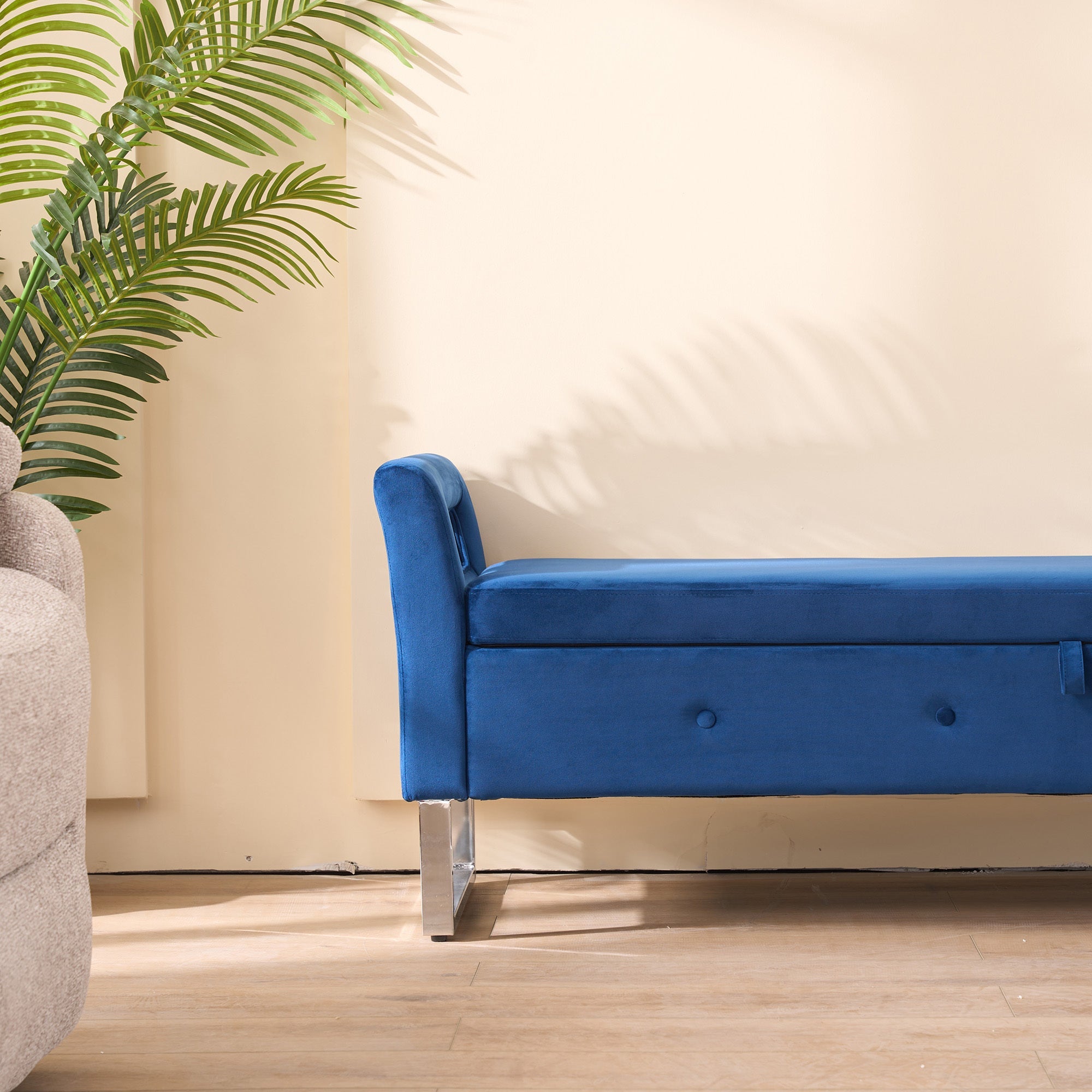 67.91' Wide Velvet Storage Soft Ottoman Bench with Armrests