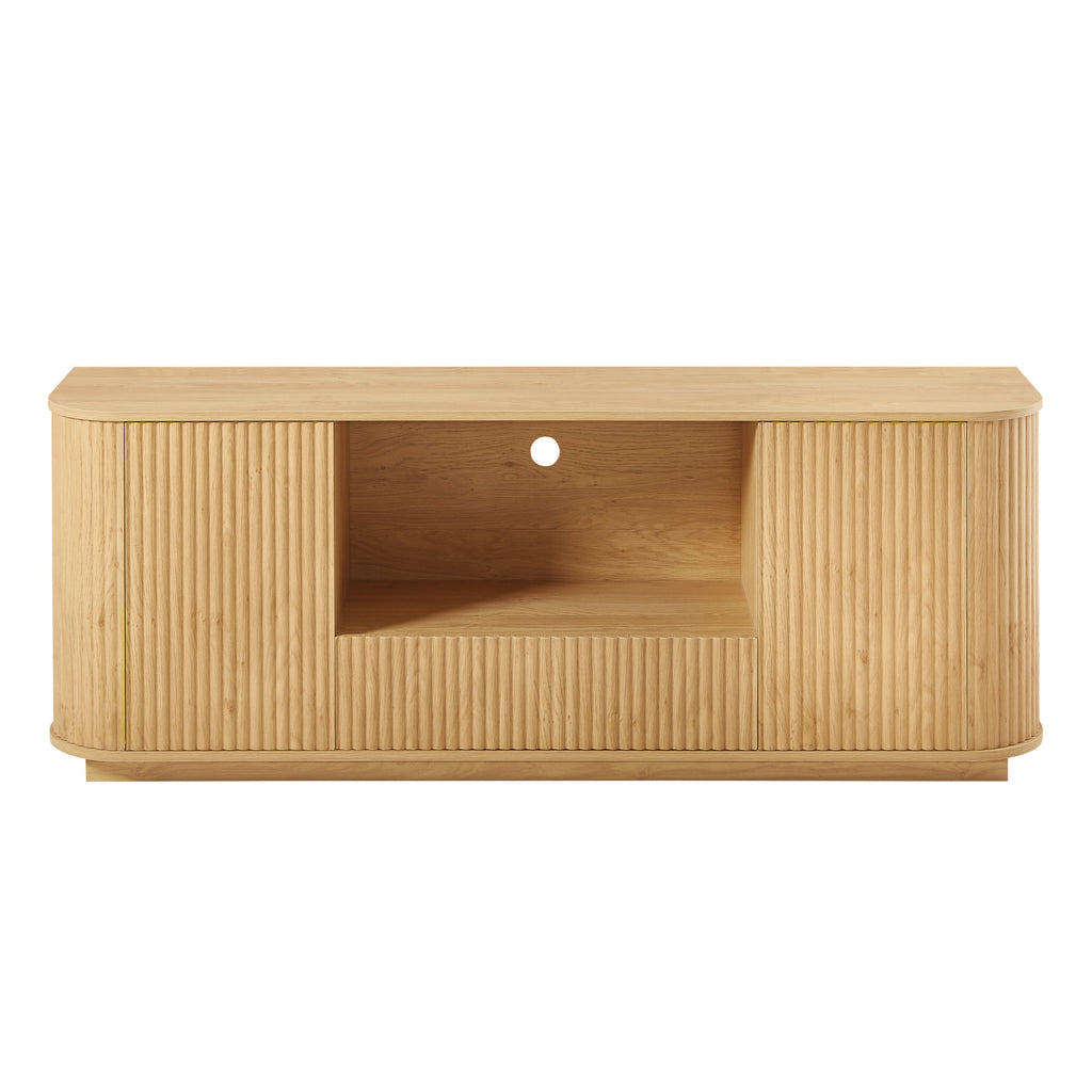 64-Inch Wavy Wooden Vertical Stripe TV Stand Cabinet