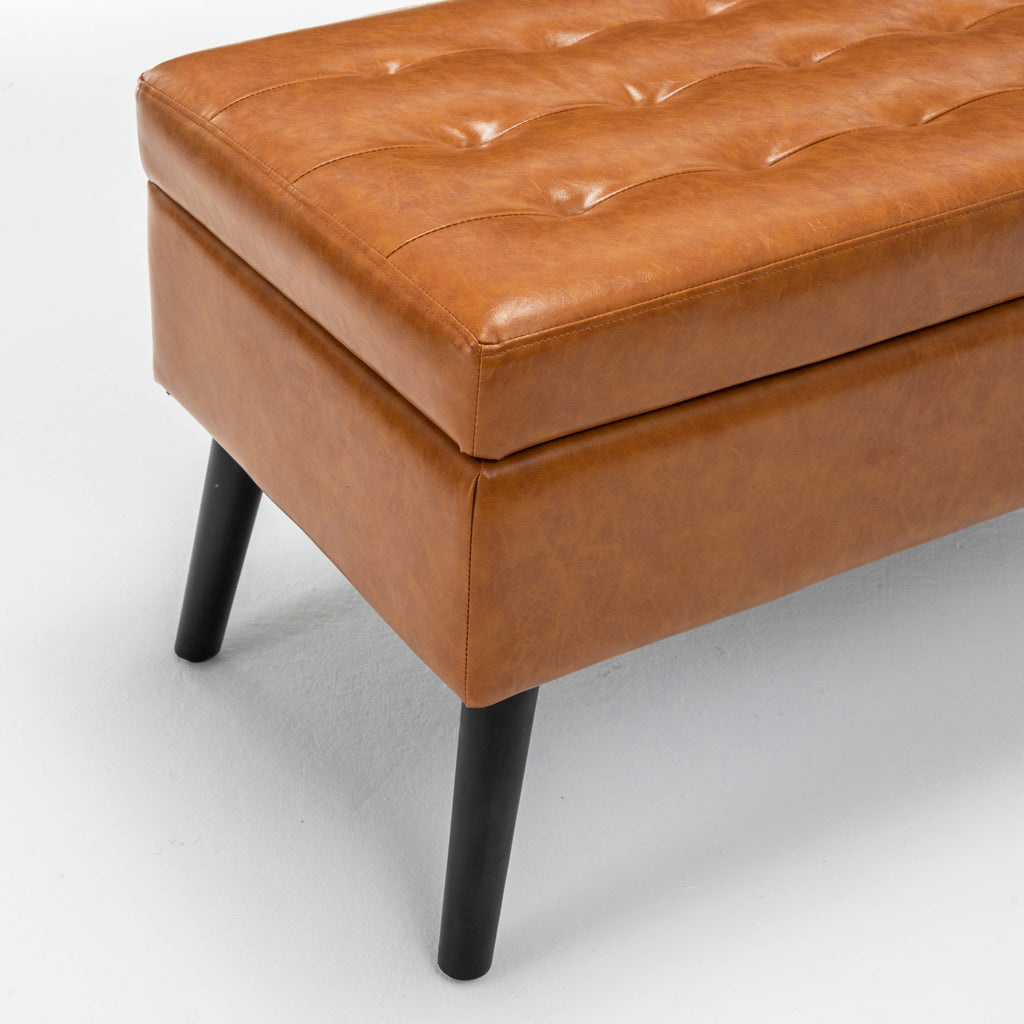 Brown PU Leather Storage Bench