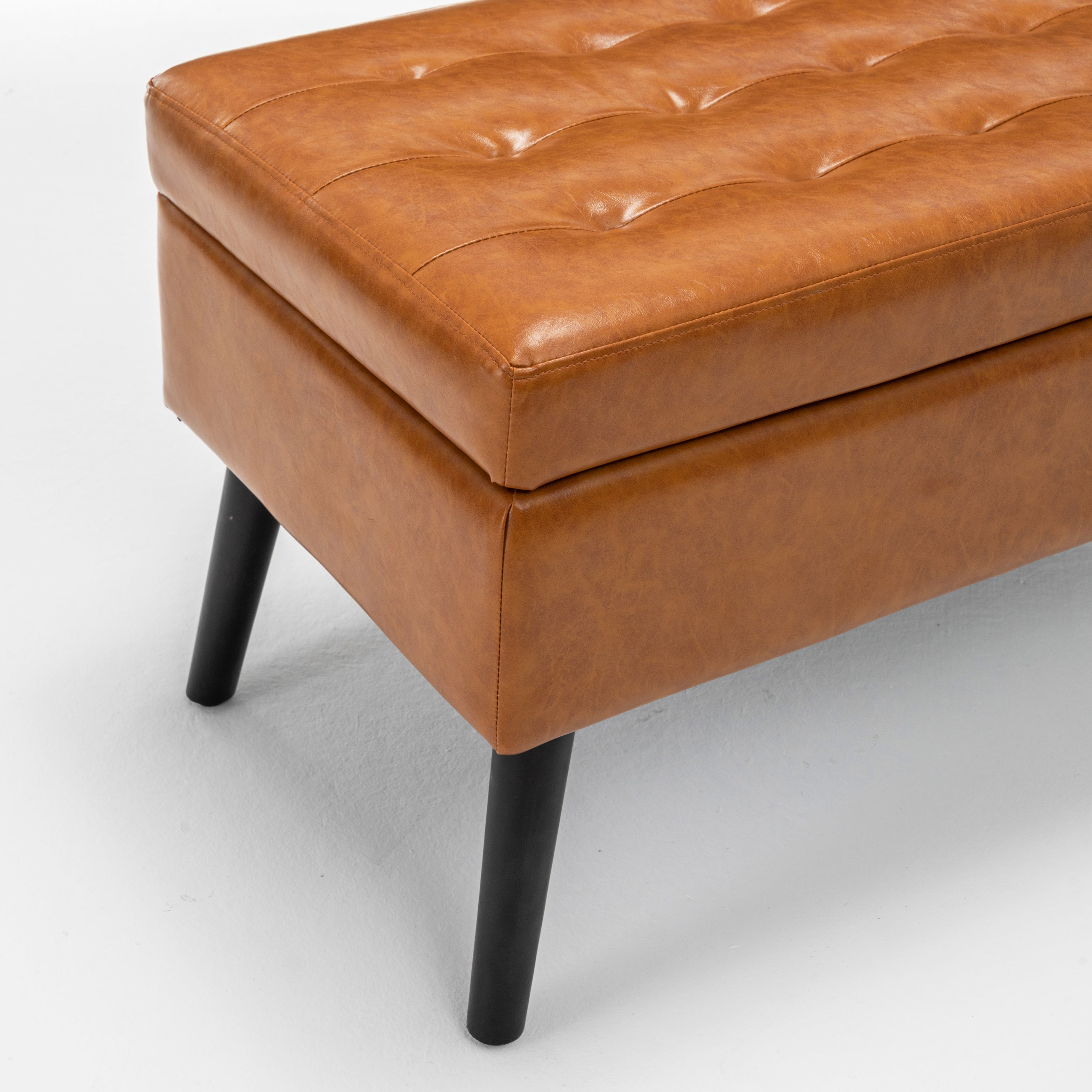 Brown PU Leather Storage Bench