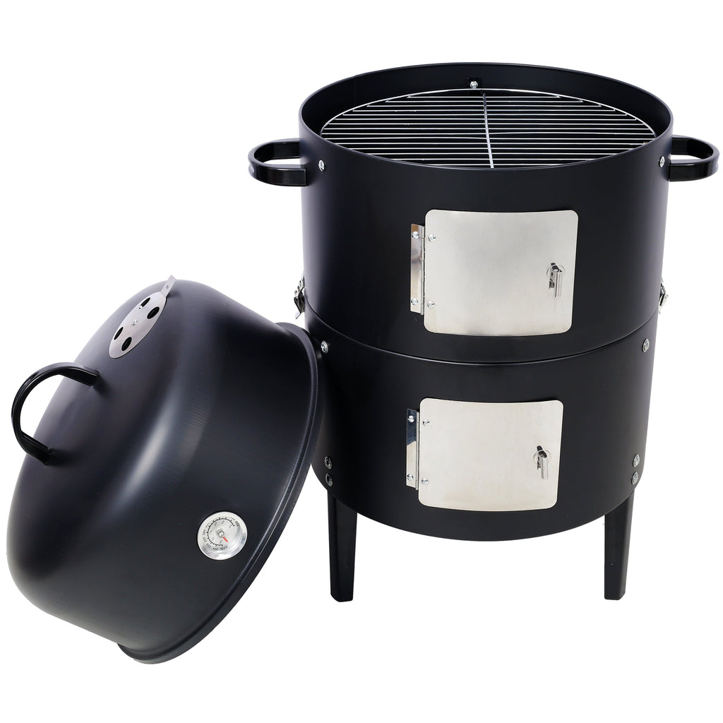 17 Inch Steel Charcoal Smoker Heavy Duty BBQ Grill Outdoor Cooking Black