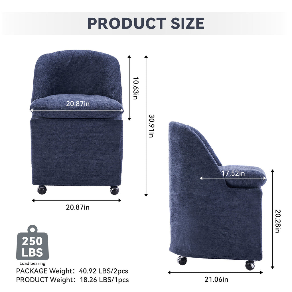 Chenille Fabric Dining Chairs with Universal Wheels