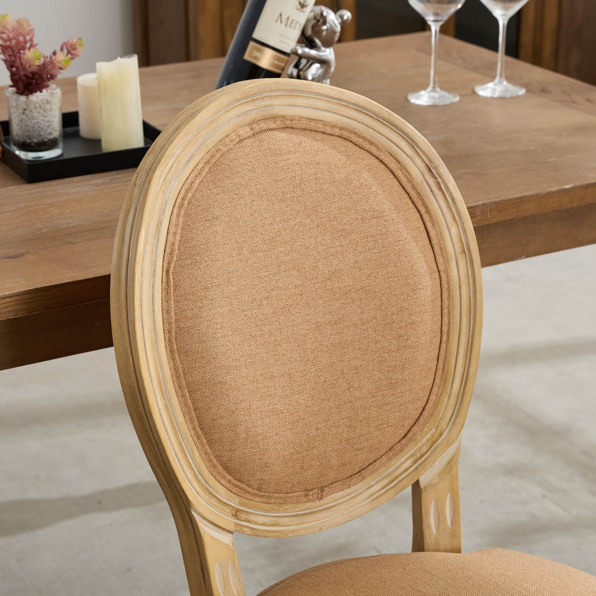 French Style Solid Wood Frame Linen Fabric Back Dining Chair (Set of 2)