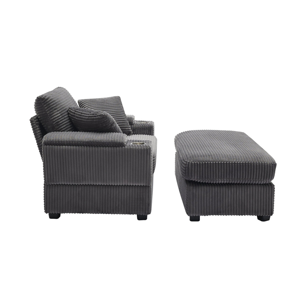 Corduroy Upholstered Chaise Lounge Sofa with Handrail Storage