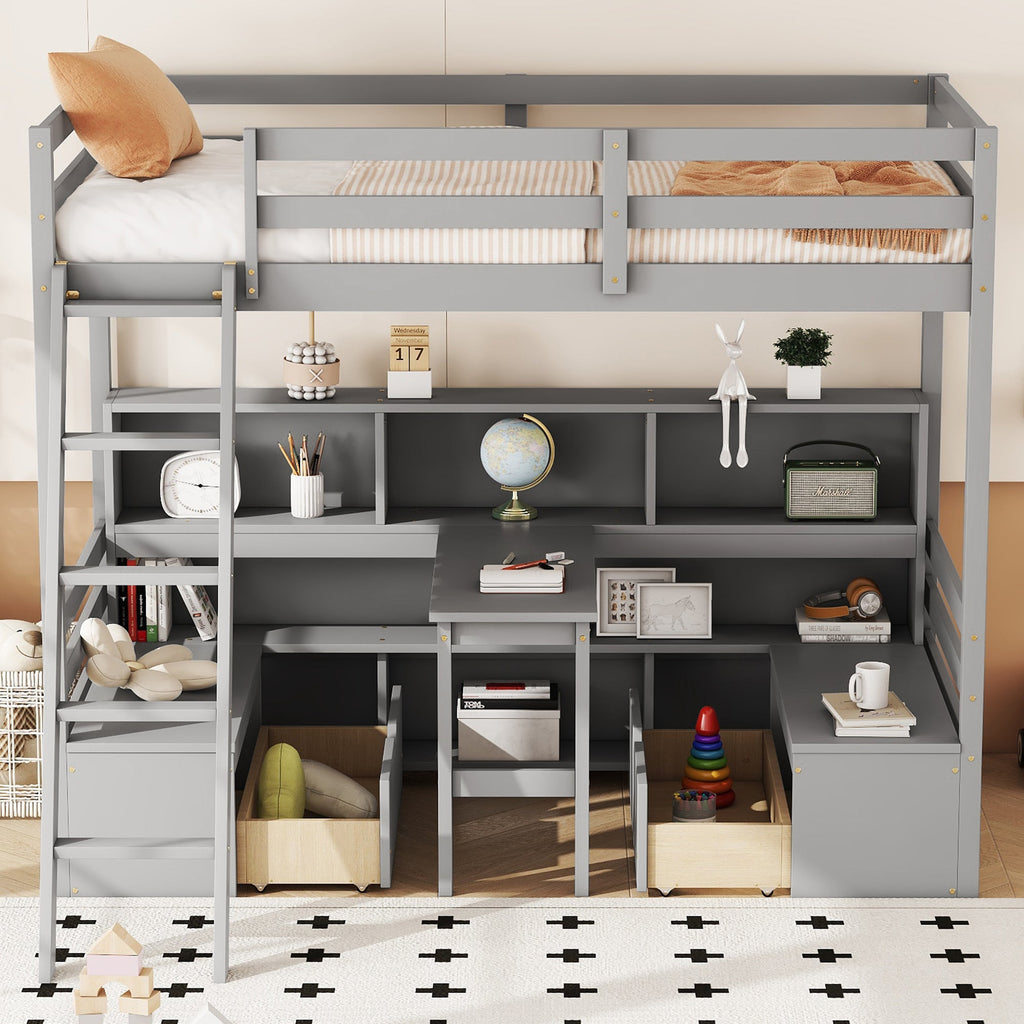 Twin Loft Bed with Storage Shelves