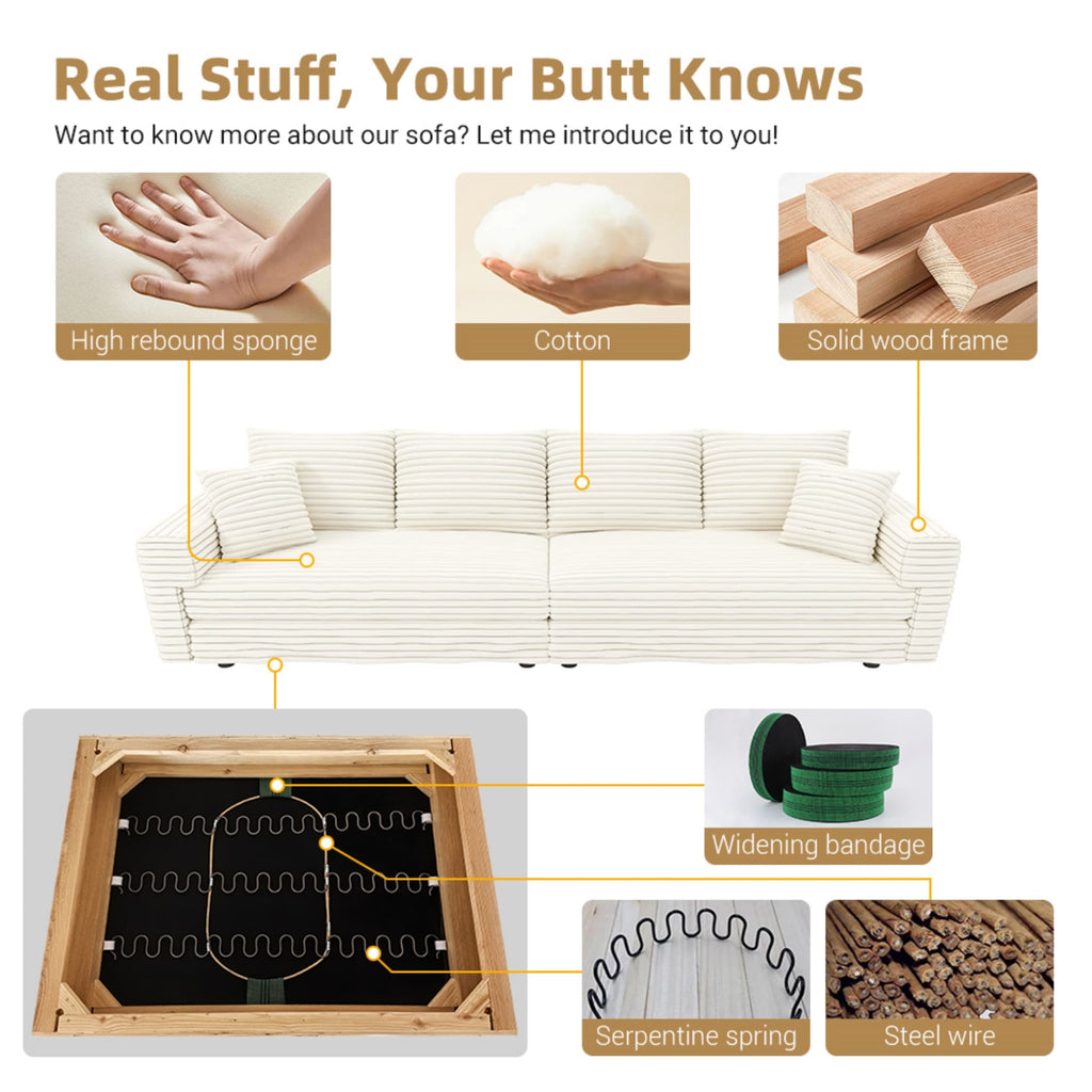 Modern 4 Seat Comfy Upholstered Sofa + Ottoman Option
