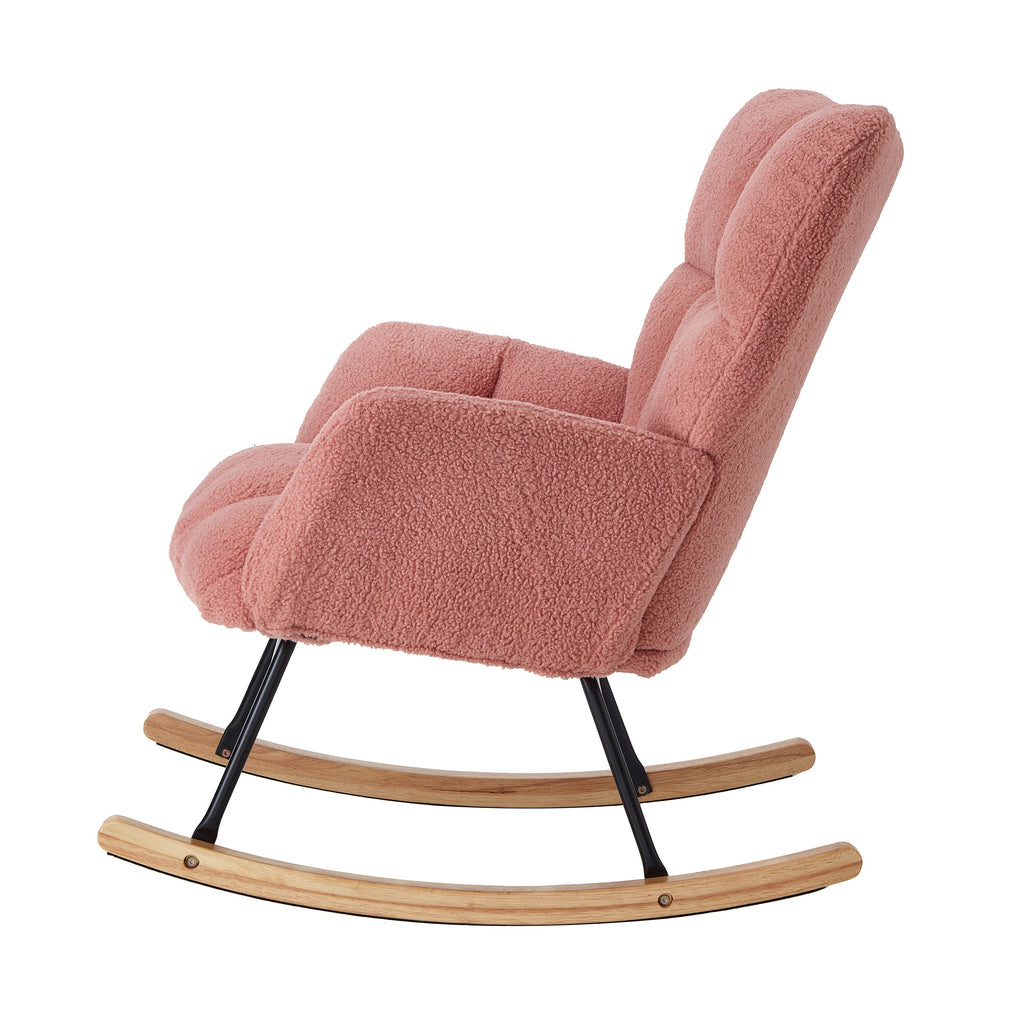 Tufted Upholstered Teddy Fabric Glider Rocking Chair