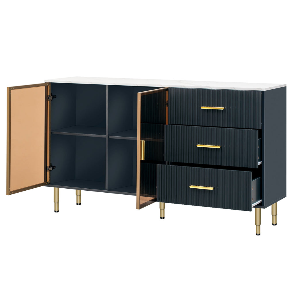 Modern Sideboard MDF Buffet Cabinet with Marble Sticker Tabletop