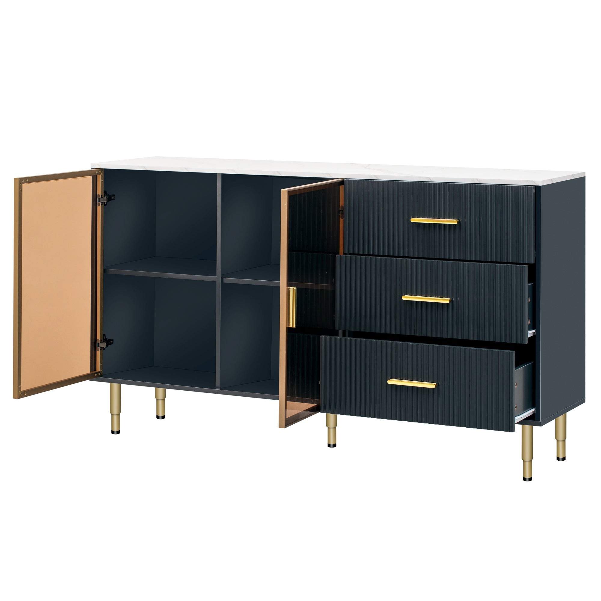 Modern Sideboard MDF Buffet Cabinet with Marble Sticker Tabletop