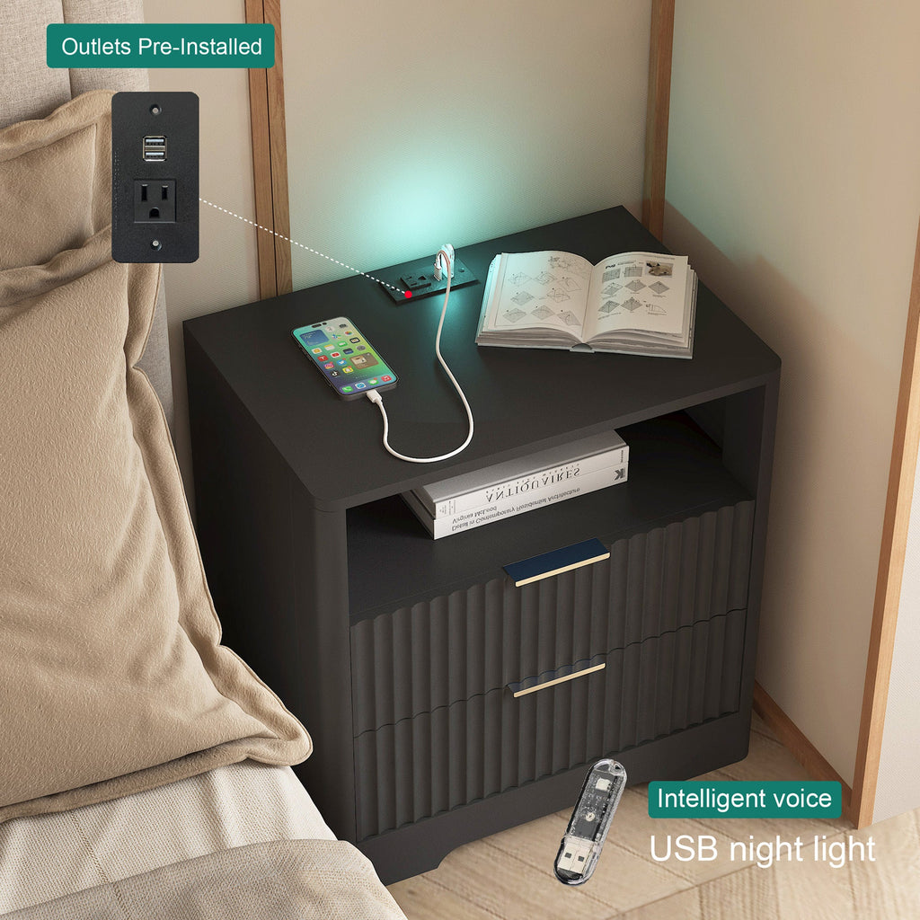Smart Nightstand with Charging Station for Bedroom
