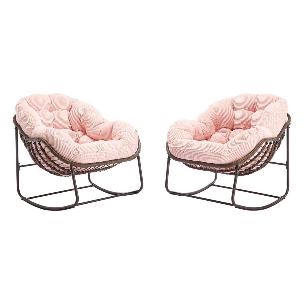 Outdoor Rattan Rocking Recliner Chair with Padded Cushion